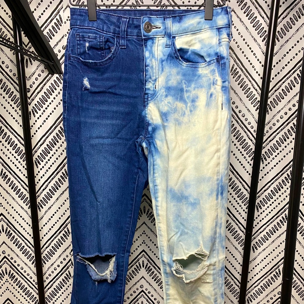 Custom tie dyed split bleached jeggings